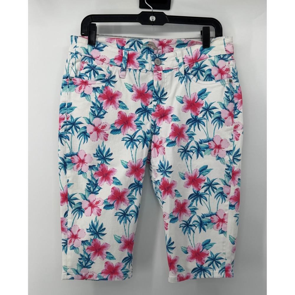 Tommy Bahama Boardwalk Floral Hibiscus Palm Tree Denim Shorts White Pink Blue 14